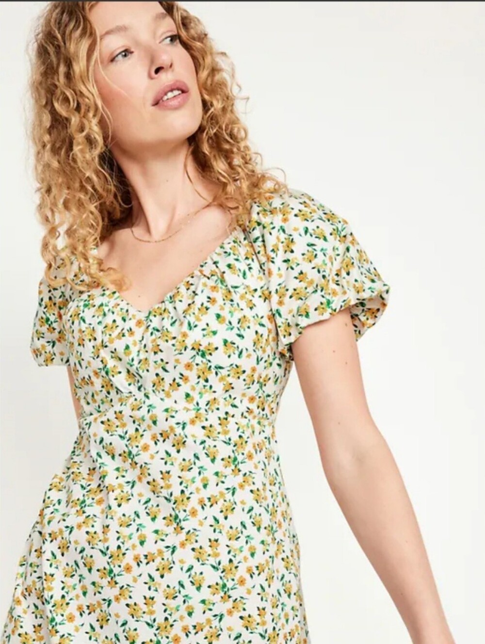Old Navy White Dress with Yellow Floral Pattern